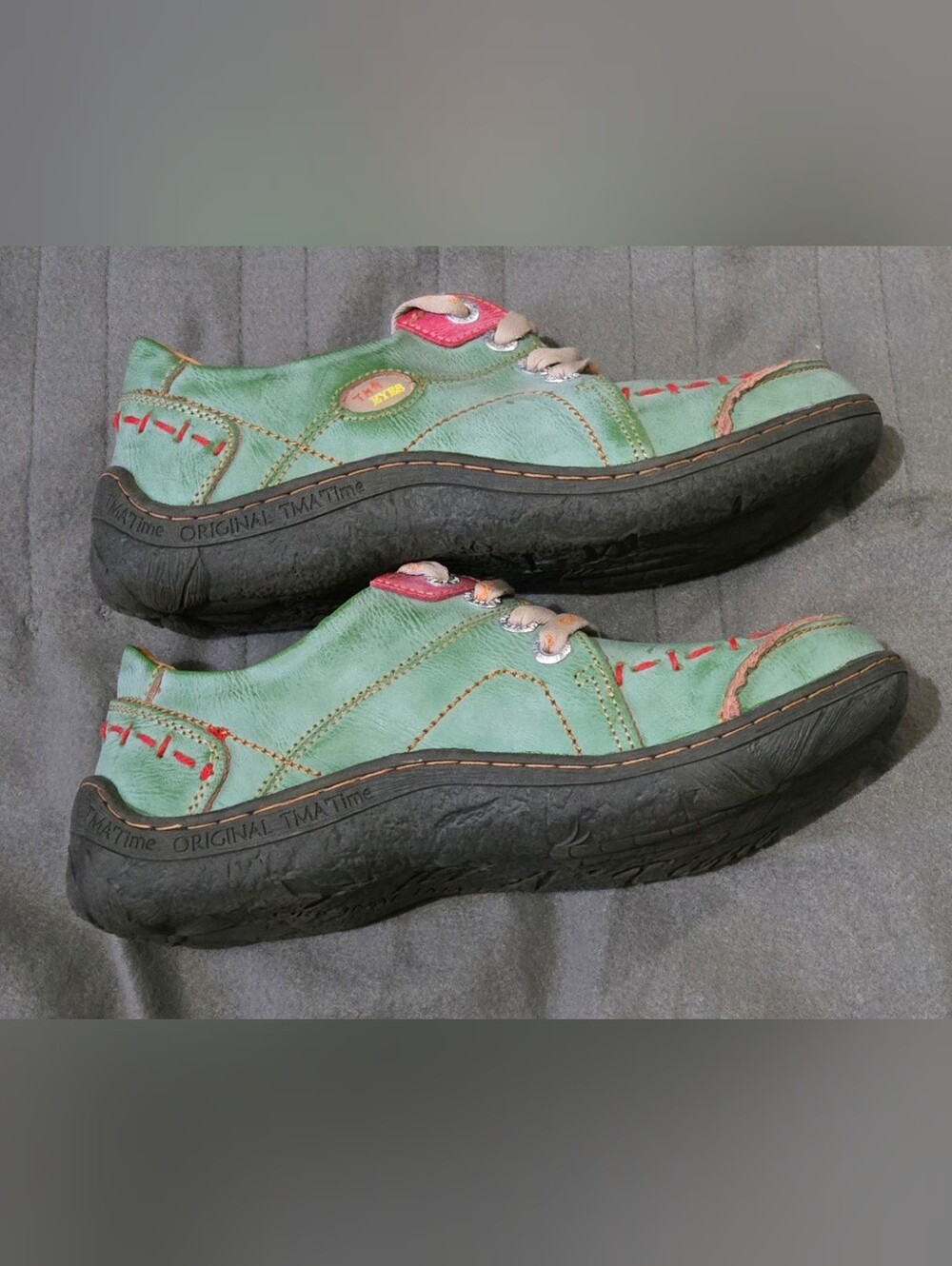 TMA Eyes Green Leather Comfort Shoes EU 40 US 9 Lace Up Hand Stitched Walking - Picture 3 of 8